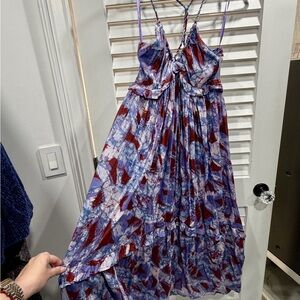 Anthropologie Blue and Red High Low Dress